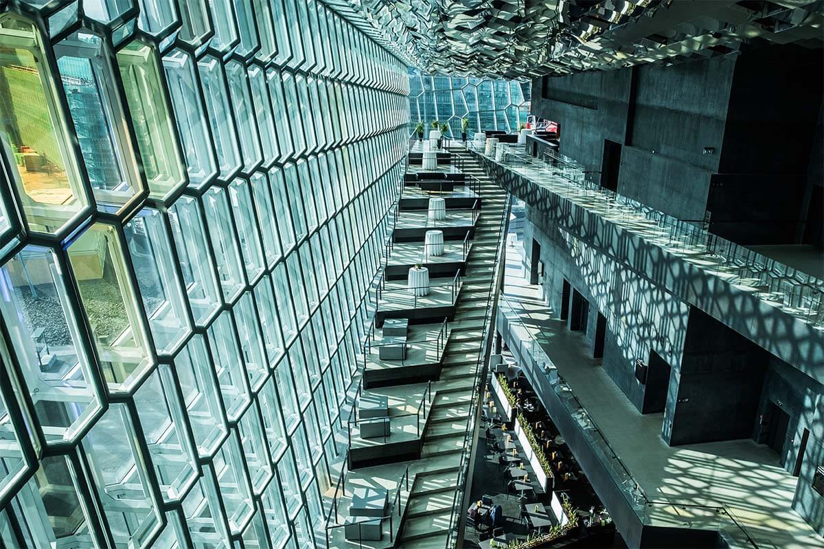 Interior architecture of Harpa concert hall in Reykjavik