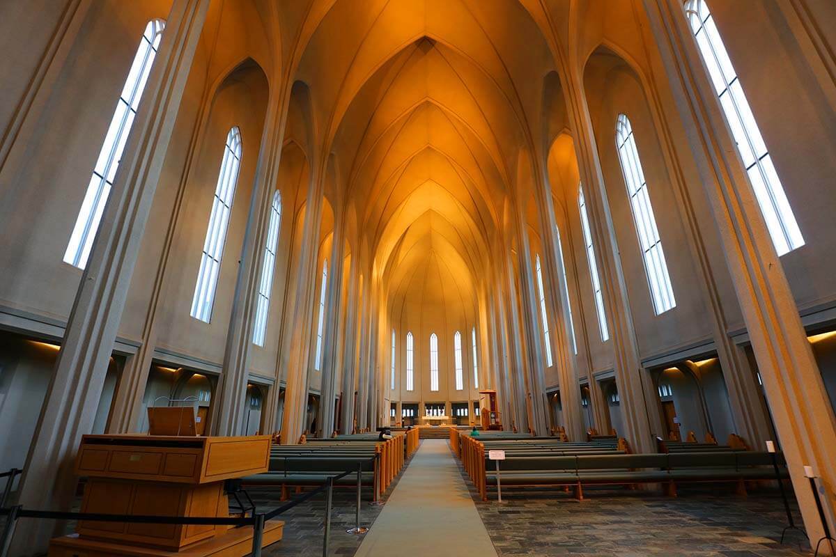 Interior of Hallgrimskirkja church in Reykjavik