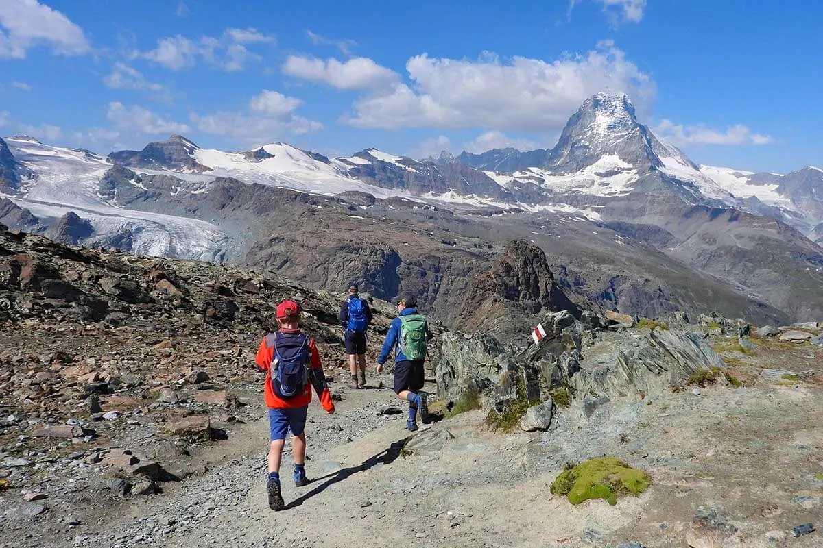 Kids hiking at Gornergrat in Zermatt Switzerland