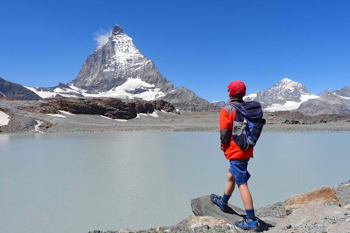 Matterhorn and the Theodul Glacier Lake at Trockener Steg in Zermatt Switzerland