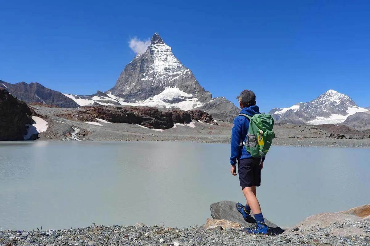 Matterhorn and the lake at Trockener Steg in Zermatt Switzerland