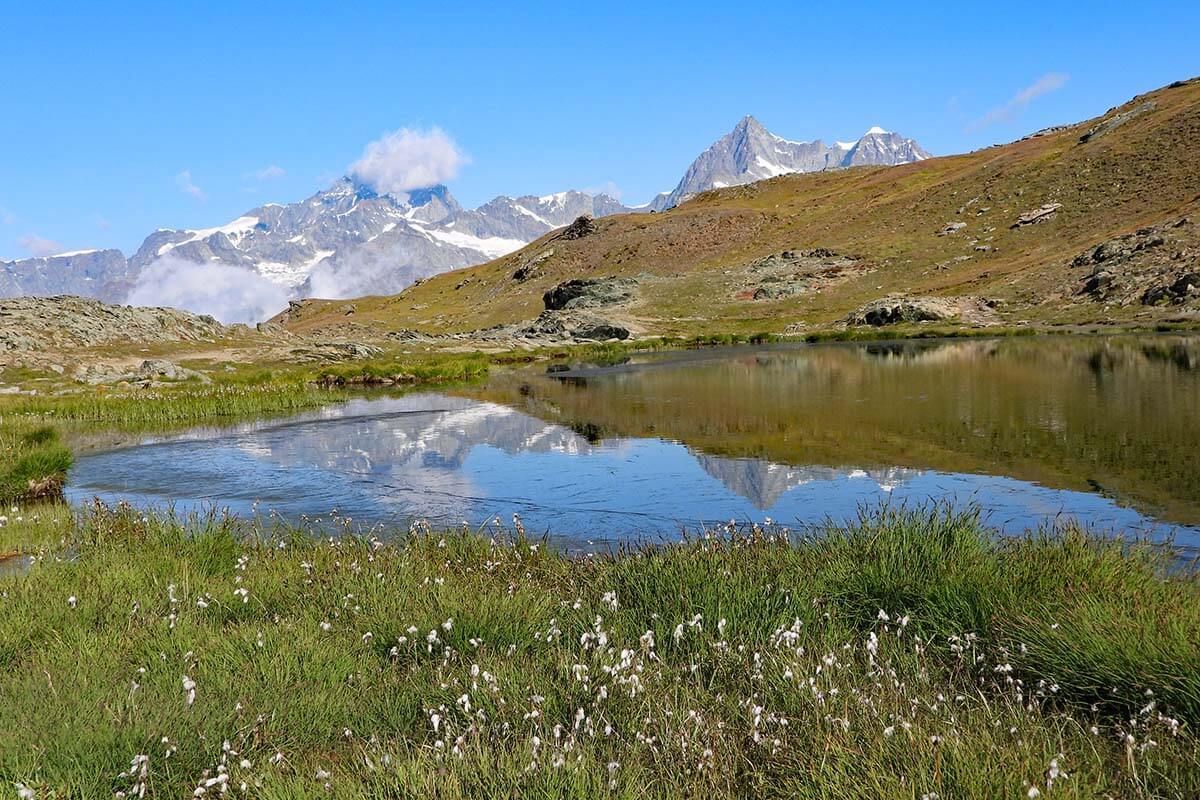 Riffelsee lake with mountain reflections