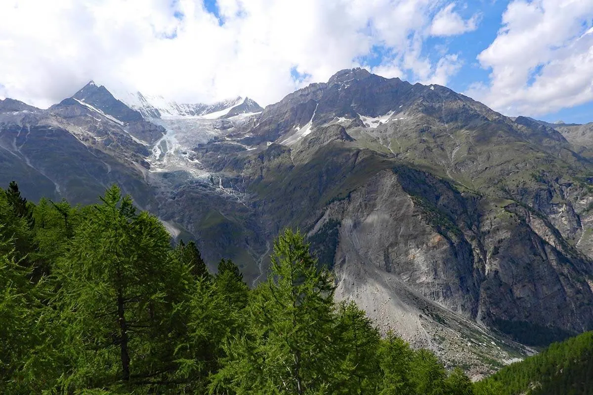 View from Charles Kuonen suspension bridge in the Swiss Alps