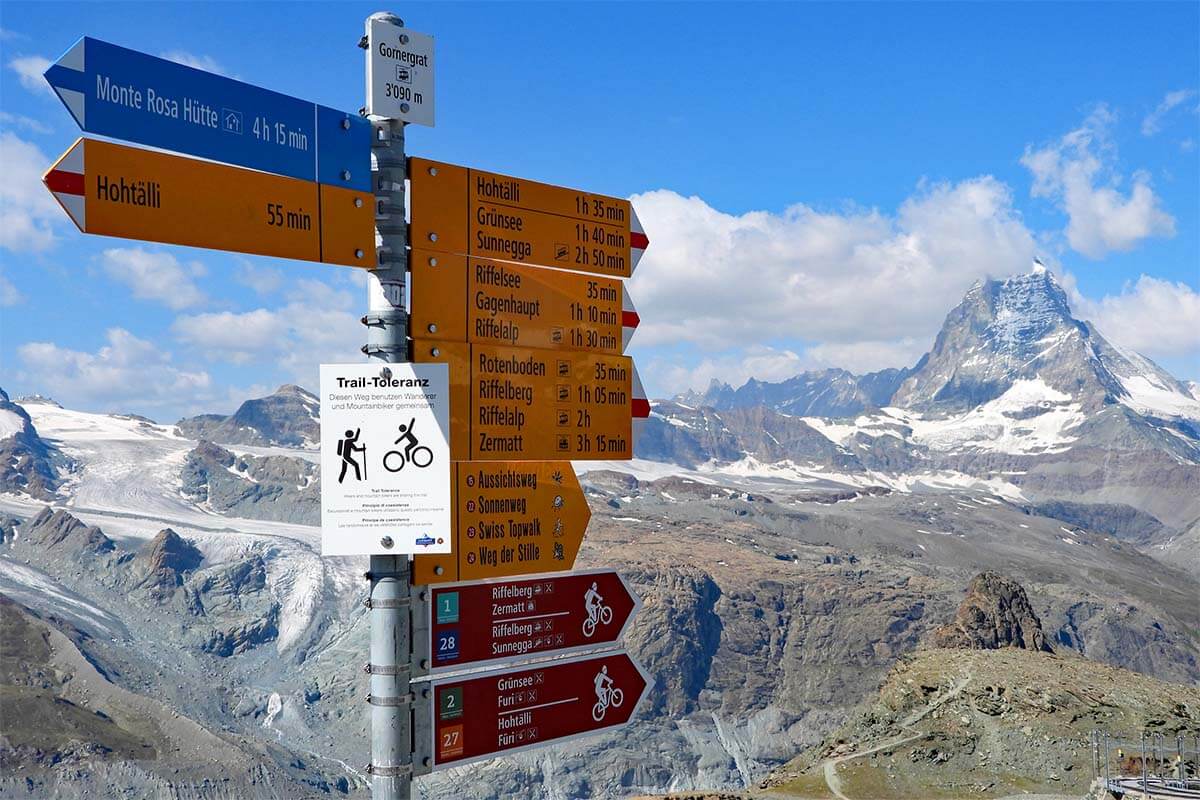 Hiking signs at Gornergrat