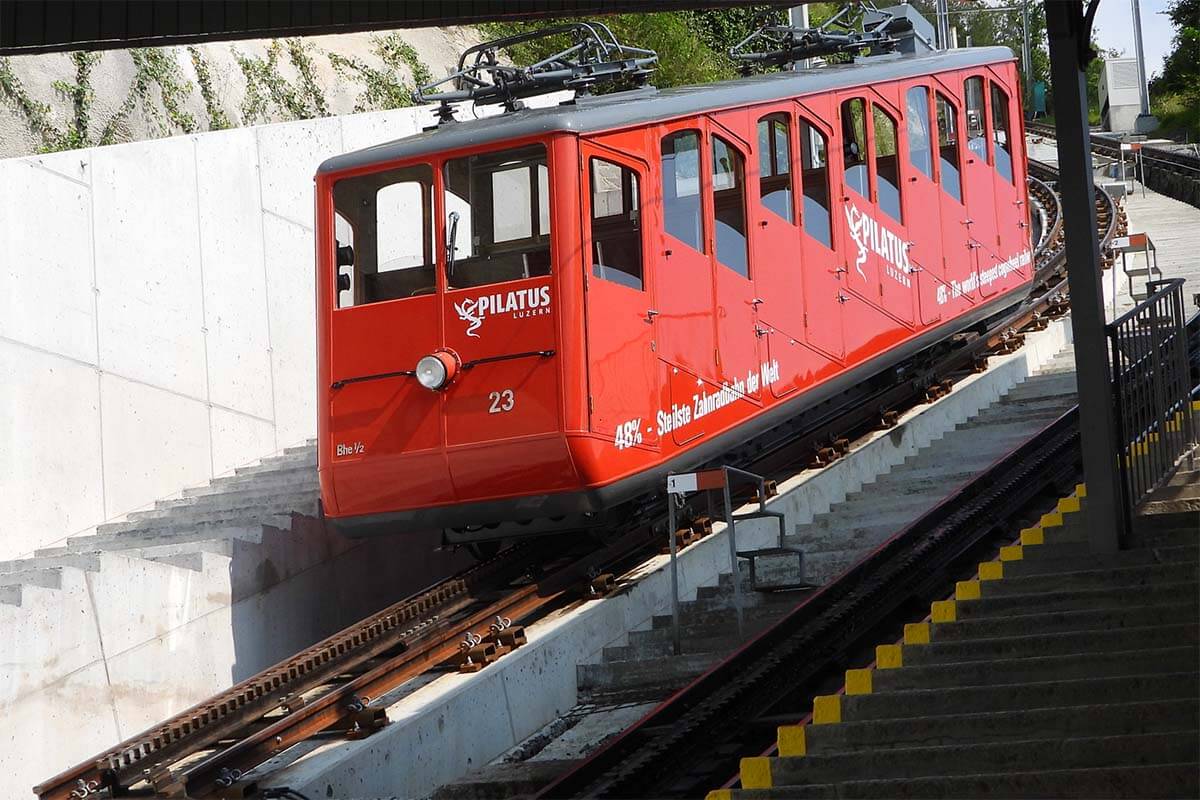 Mt Pilatus railway - the steepest cogwheel train in the world