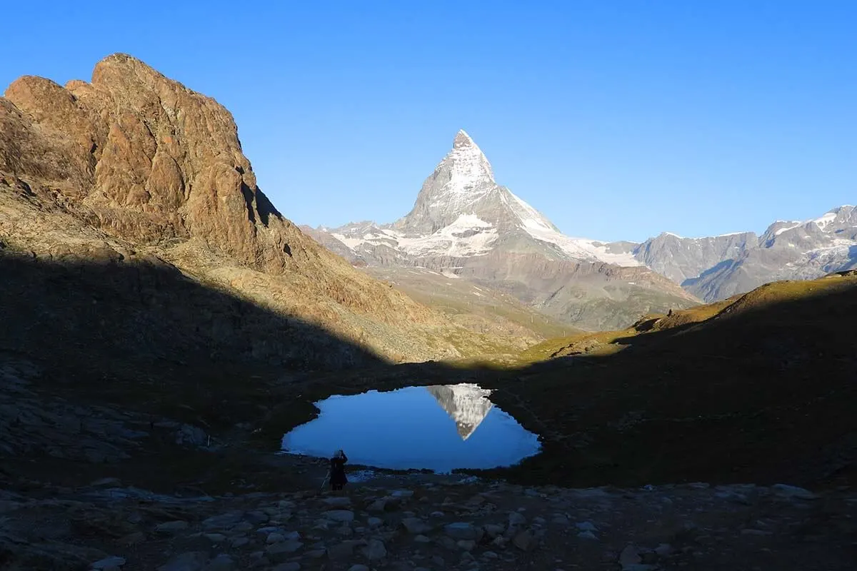 Riffelsee lake in Zermatt early in the morning