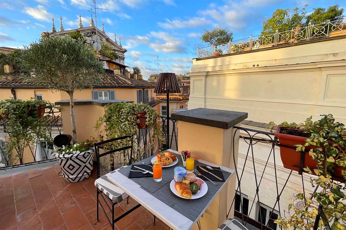 Breakfast on a rooftop terrace in Rome in November