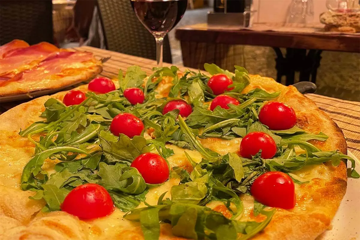 Pizza at a restaurant in Rome