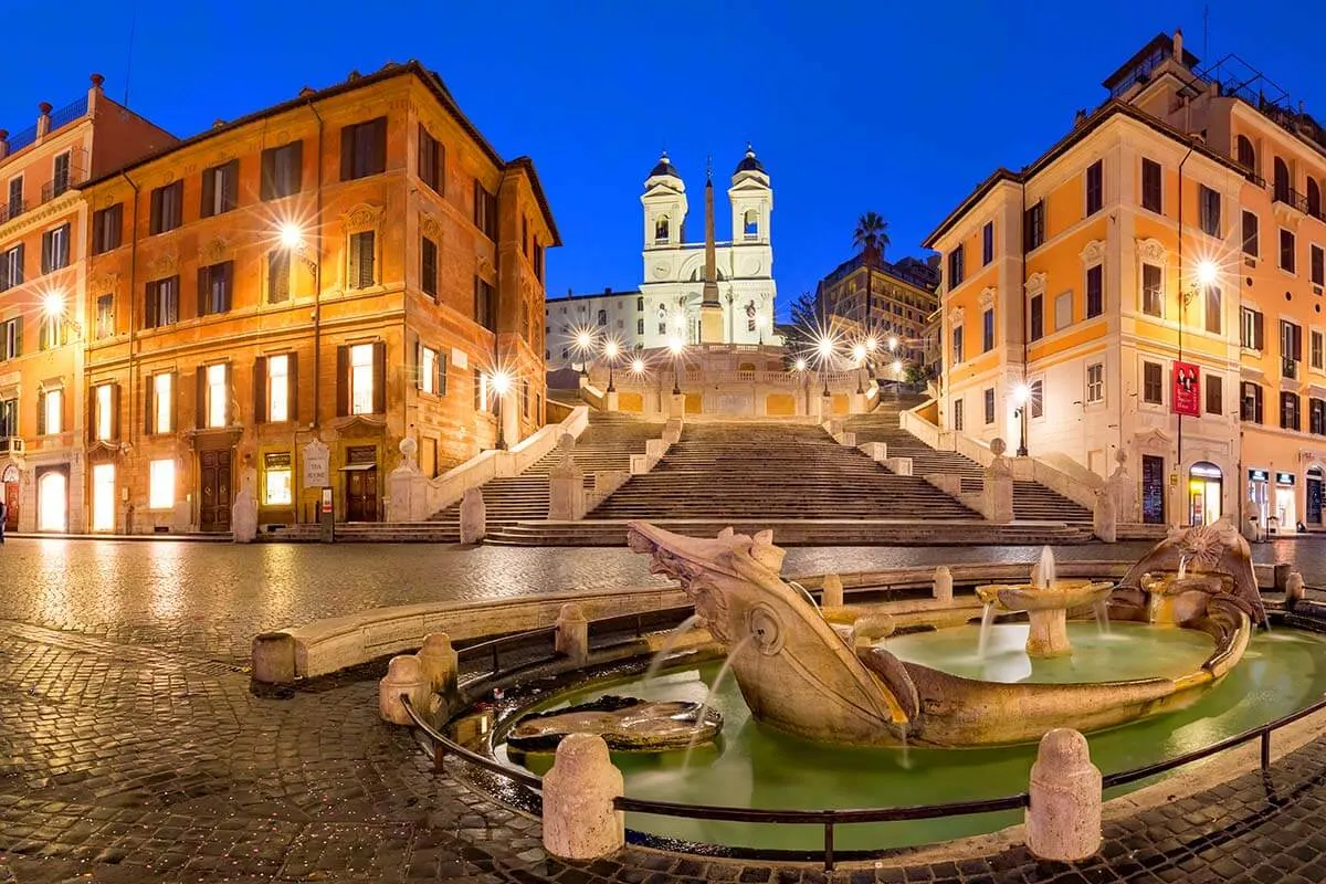 Rome Spanish Steps lit at night