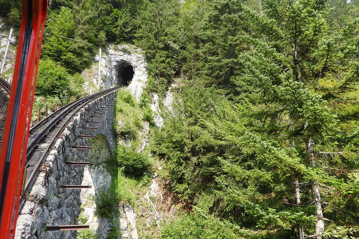 Mt Pilatus cogwheel train between Pilatus Kulm and Alpnachstad