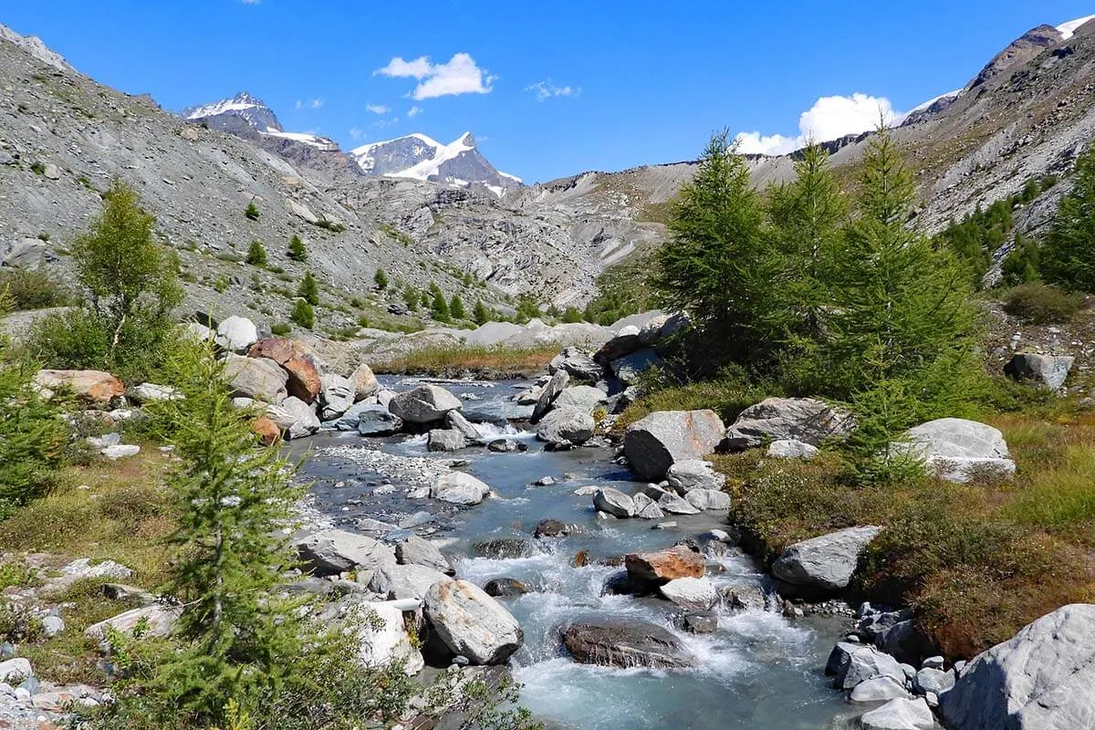 Alpine scenery of 5 Lakes hiking trail in Zermatt