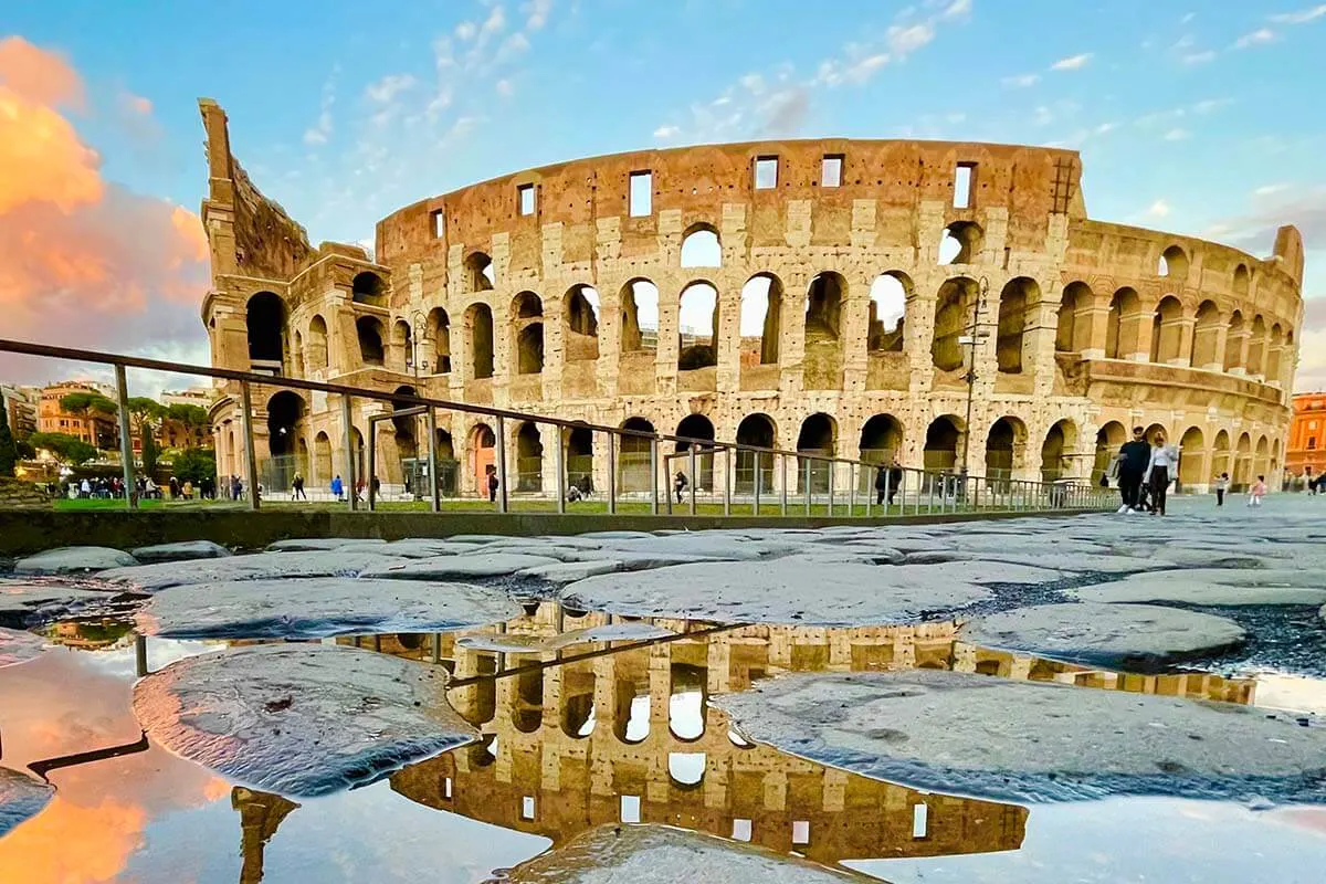 Colosseum sunset view from Piazza del Arco di Costantino