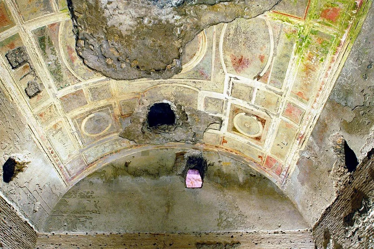 Ornate ceiling of Domus Aurea underground palace in Rome