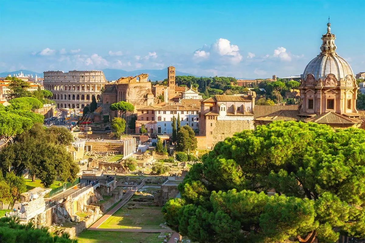 Roman Forum and Colosseum as seen from the back side of the Altar of the Fatherland