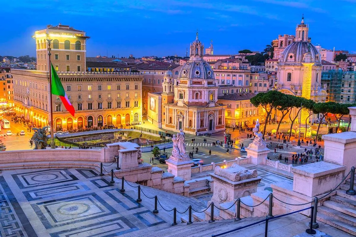 Rome city view from the Altar of the Fatherland on Piazza Venezia