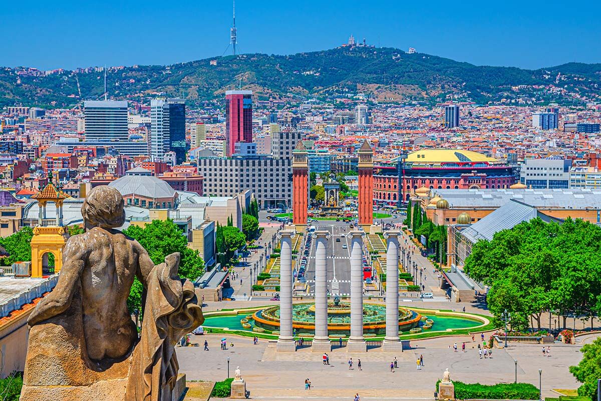 Barcelona skyline view from Palau Nacional on Montjuic