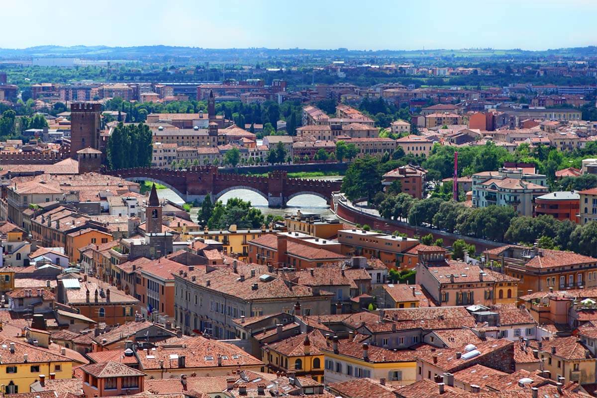 Castelvecchio and Verona skyline view from Lamberti Tower