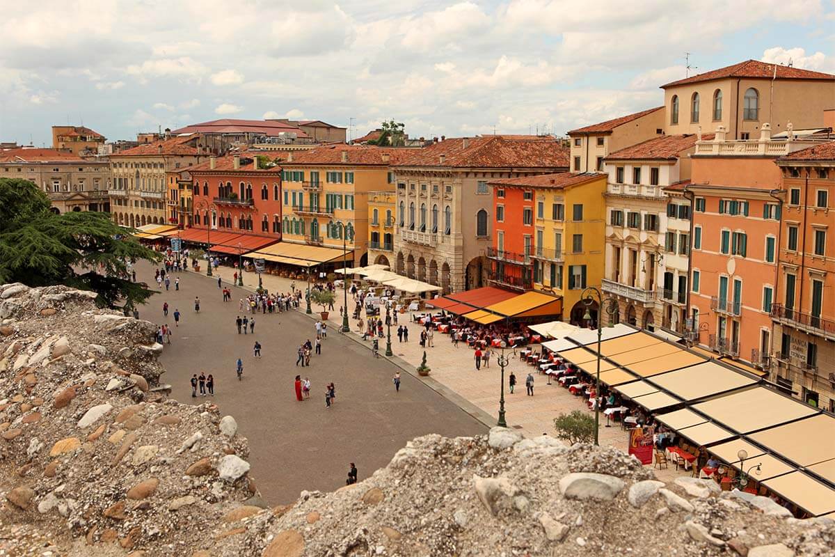 Verona Piazza Bra as seen from the top of Verona Arena