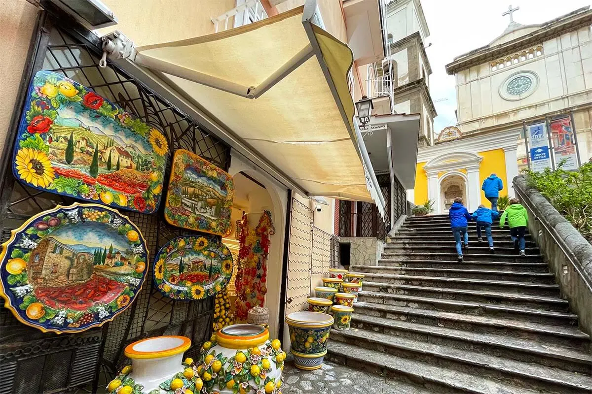 Ceramics shop in Positano town on the Amalfi Coast