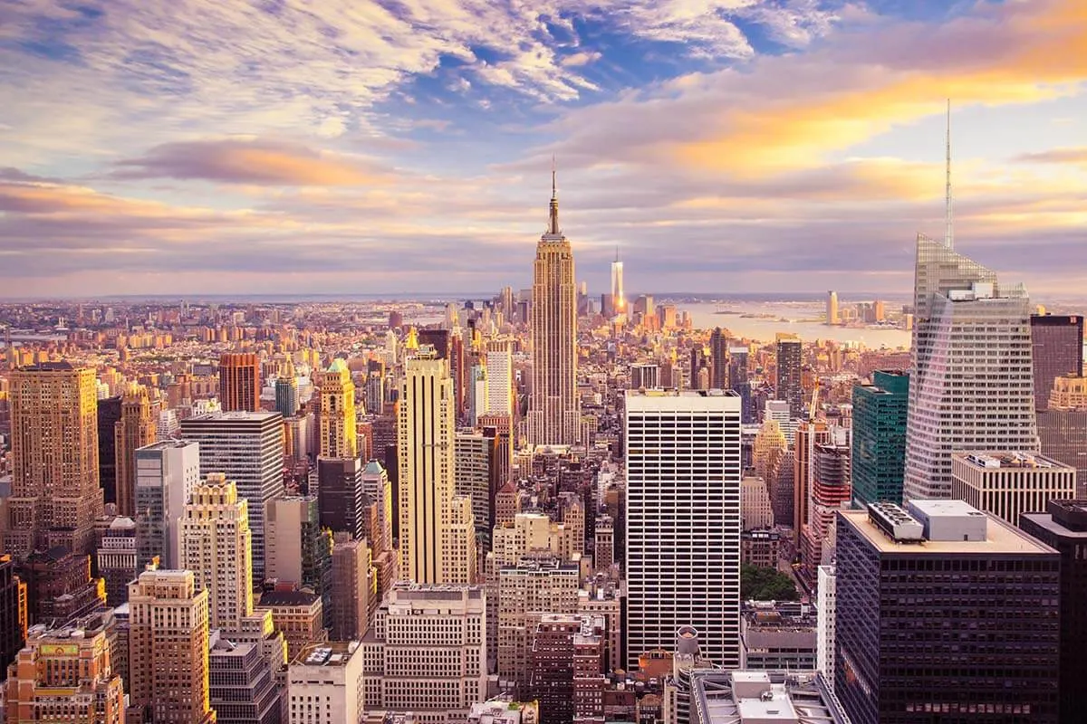 NYC Manhattan view from Top of the Rock observation deck at twilight