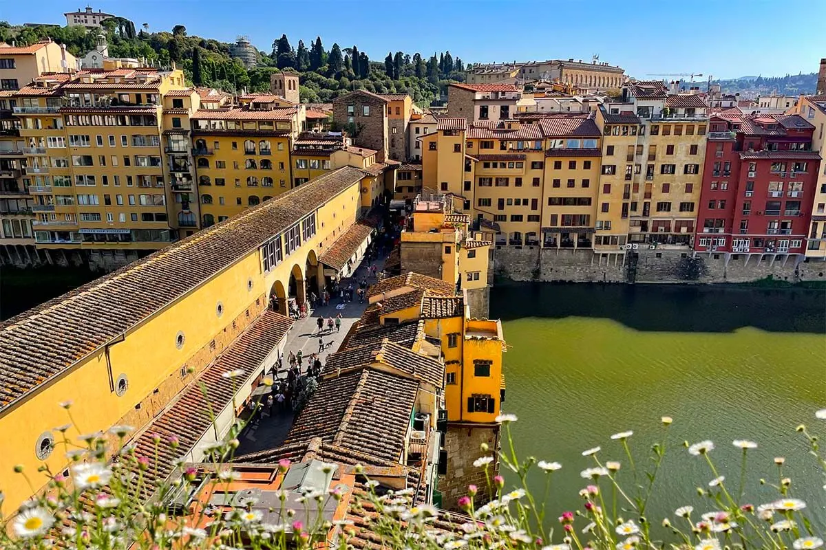 Ponte Vecchio view from La Terrazza rooftop bar at Hotel Continentale in Florence