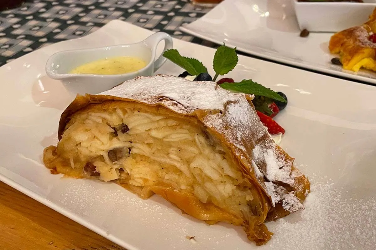 Apple strudel at a traditional restaurant in Salzburg