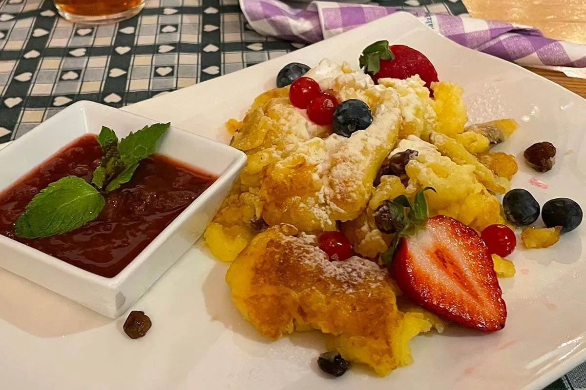 Kaiserschmarrn - traditional Austrian pancakes at Pitter Keller restaurant in Salzburg