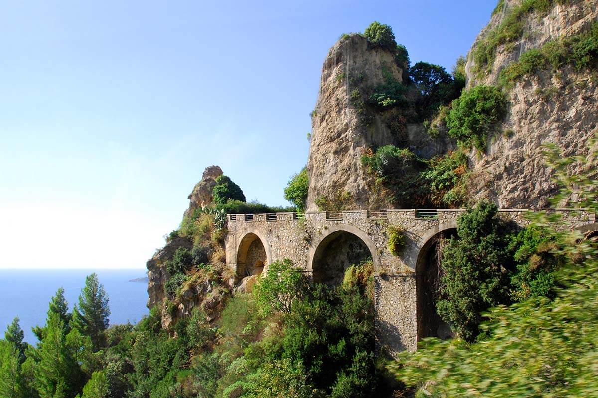 Road from Naples to Positano on the Amalfi Coast in Italy