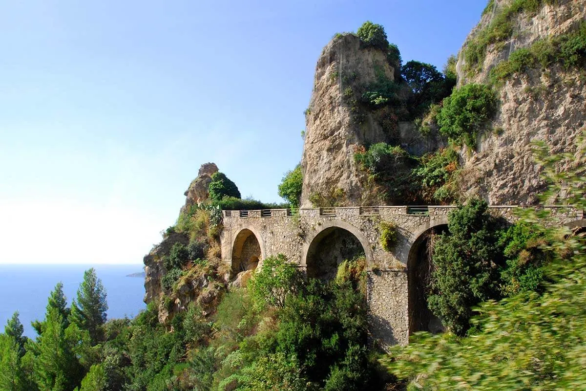 Road from Naples to Positano on the Amalfi Coast in Italy