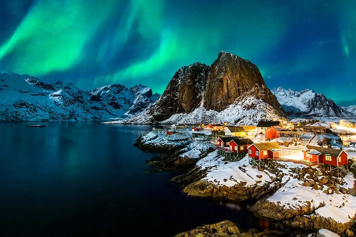 Northern Lights in Hamnoy Lofoten in winter