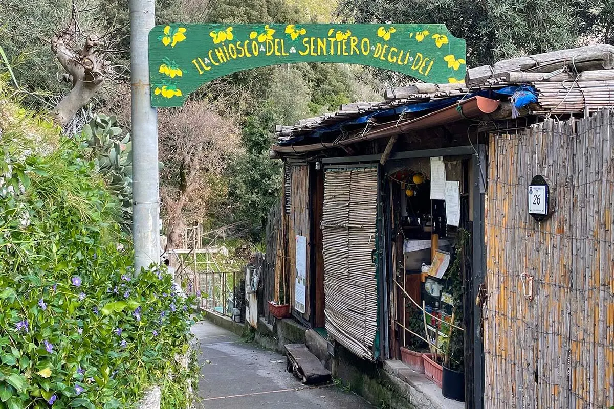 Sentiero degli Dei kiosk at the end of the hike in Nocelle