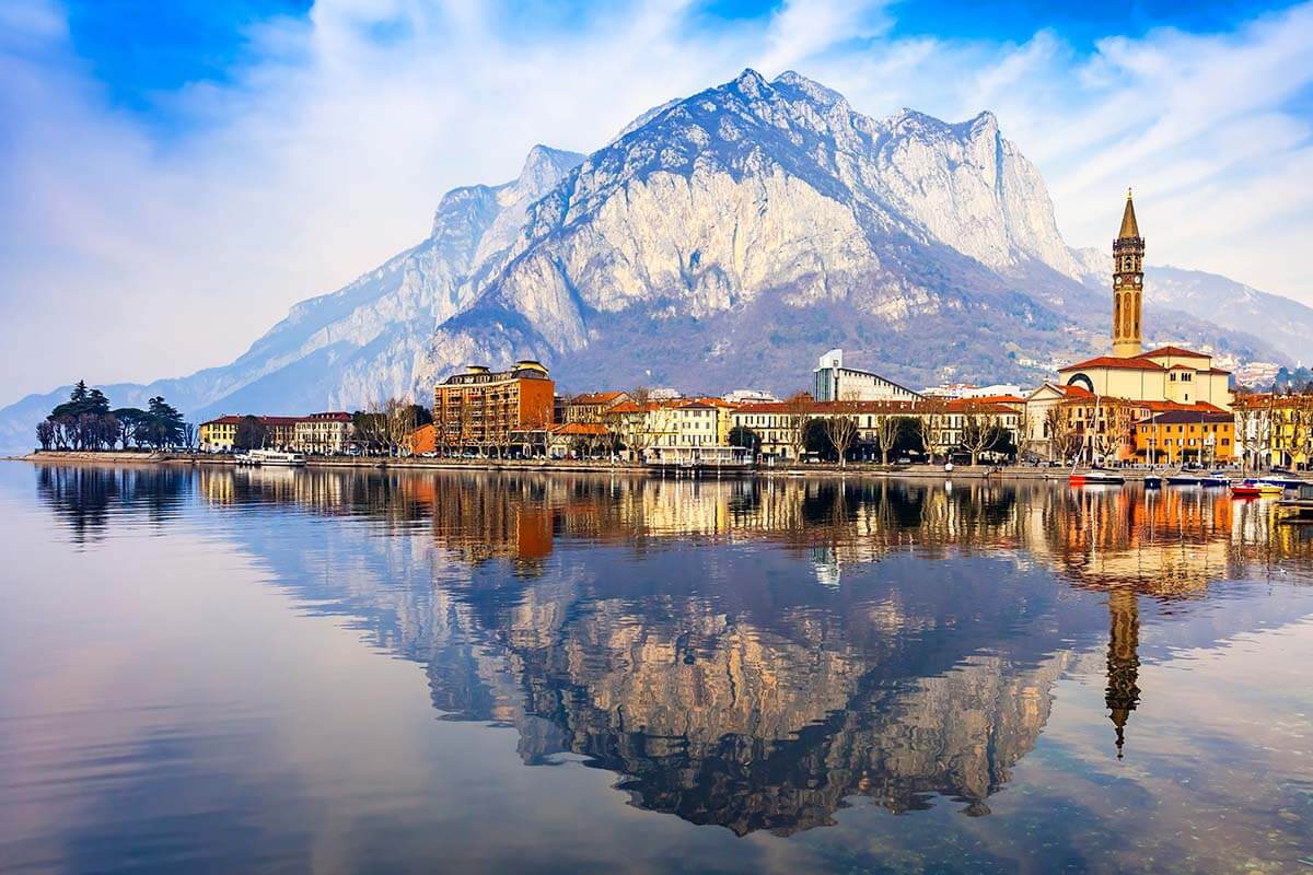 Lecco town on Lake Como in winter