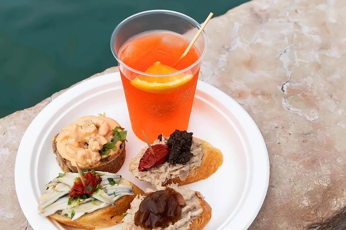 Venetian cicchetti and aperol spritz