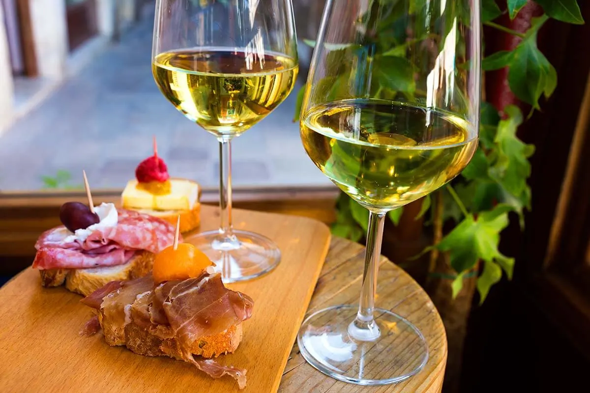 White wine and cicchetti snacks in Venice