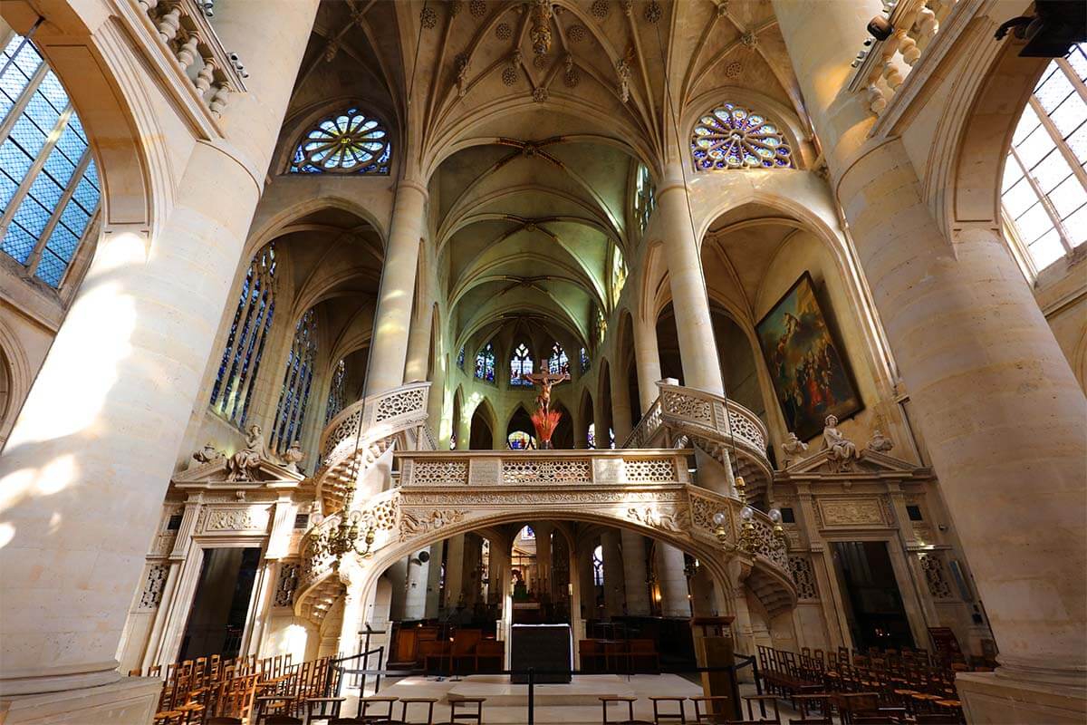 The interior of Saint-Étienne-du-Mont Church in Paris