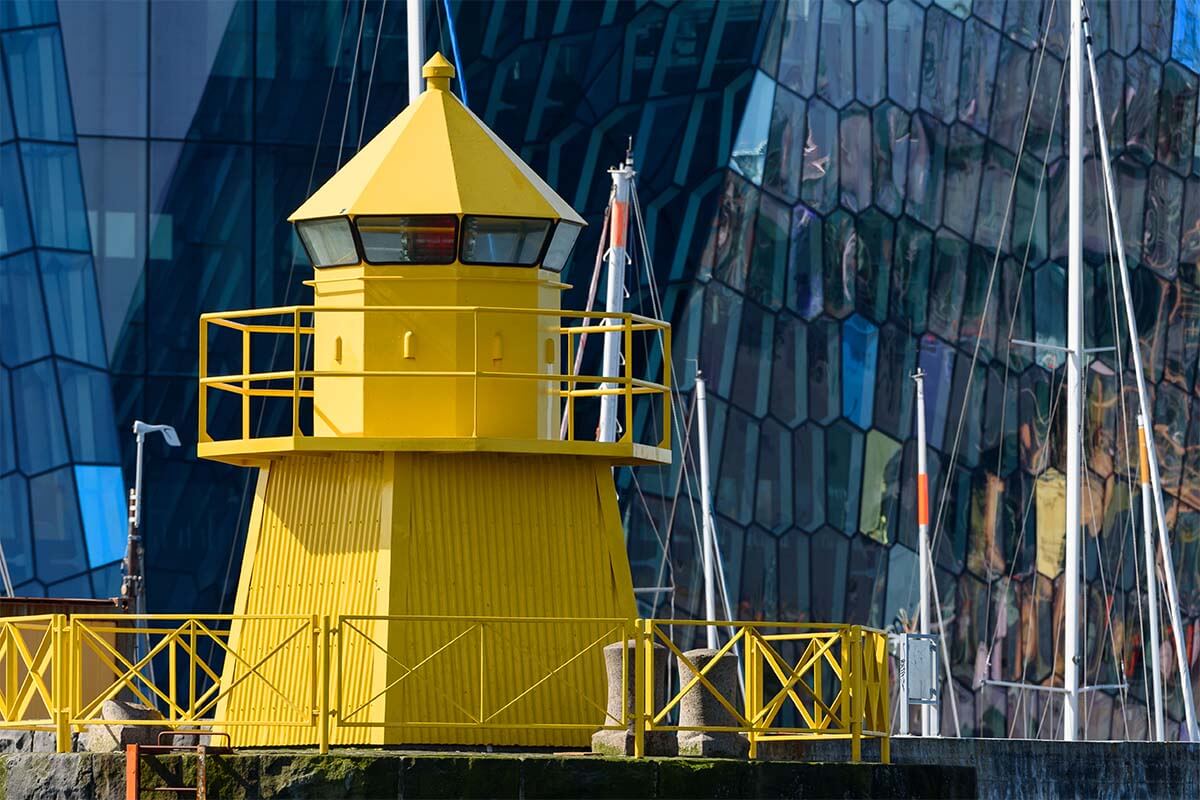 Ingolfsgardur Lighthouse at Reykjavik harbor in Iceland