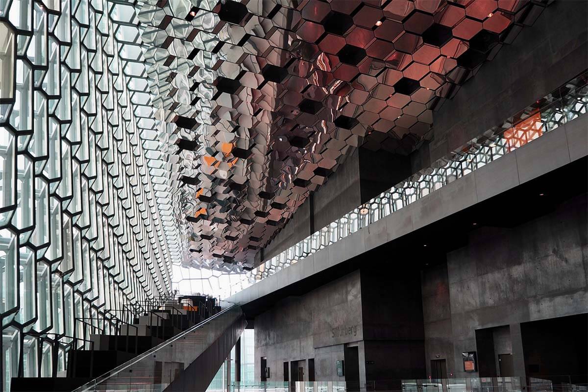 Inside of the Harpa building in Reykjavik