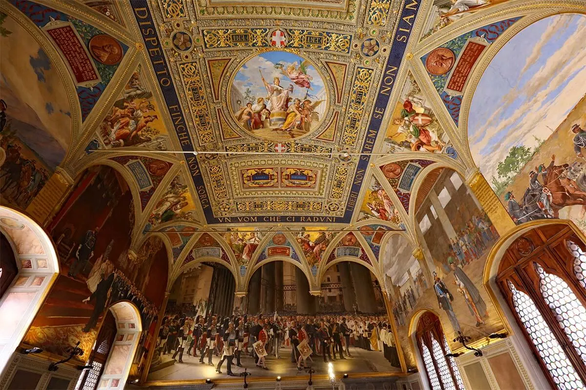 Ornate chambers inside the Palazzo Pubblico in Siena, Italy