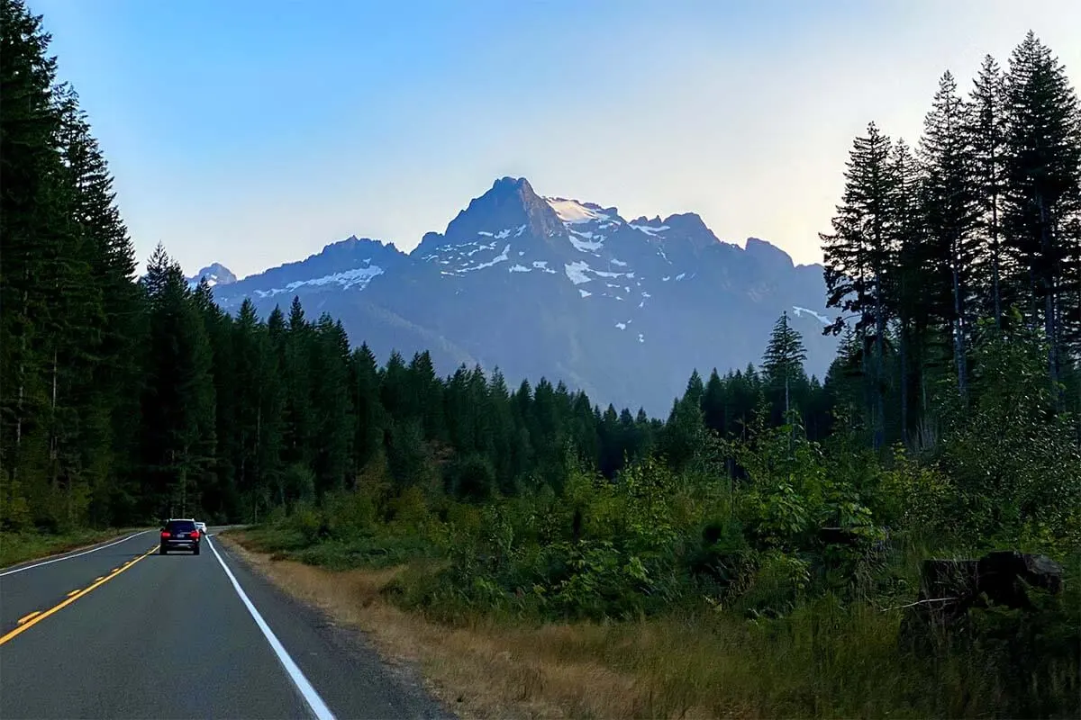 Cars driving on North Cascades Highway, Washington, USA