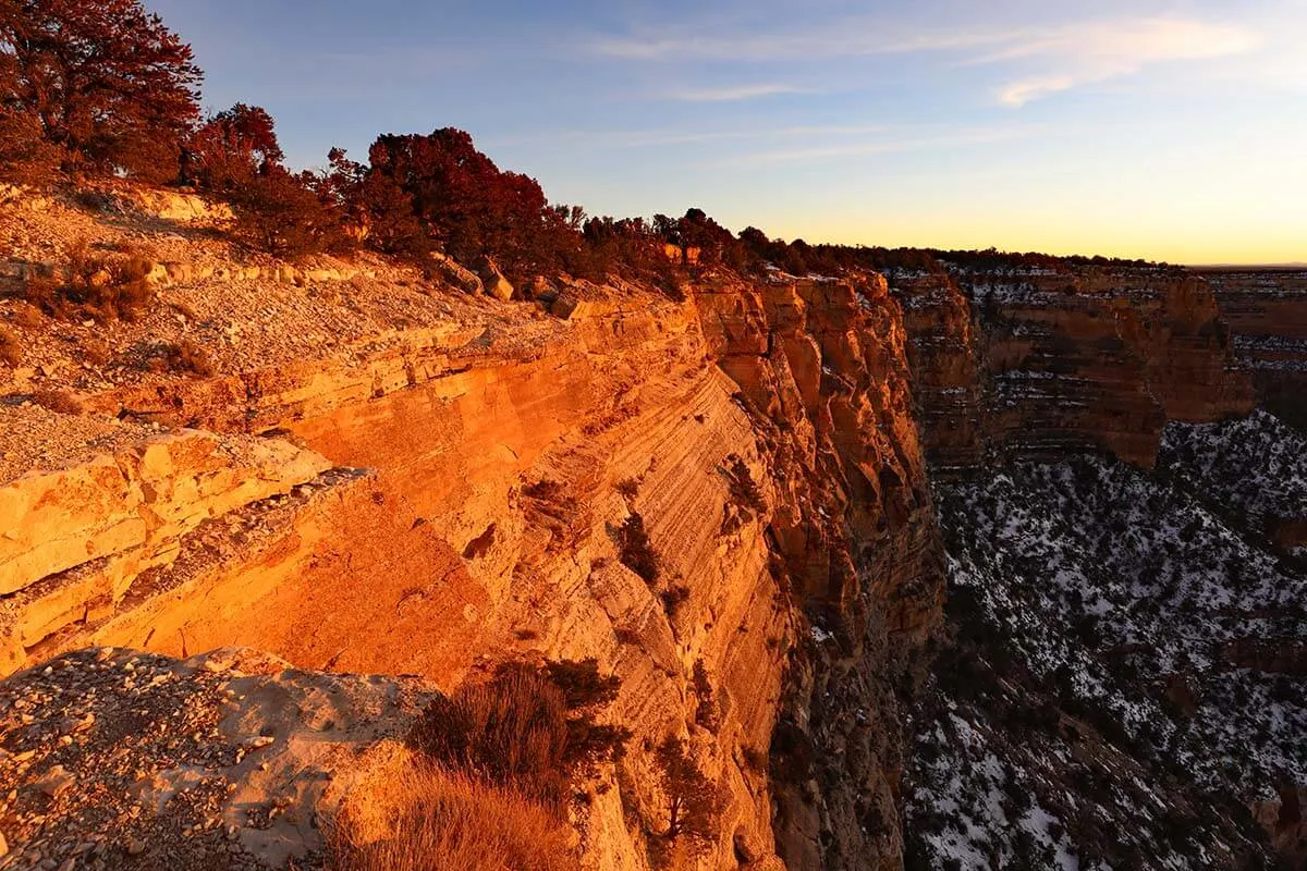 Grand Canyon Mohave Point at sunset in winter