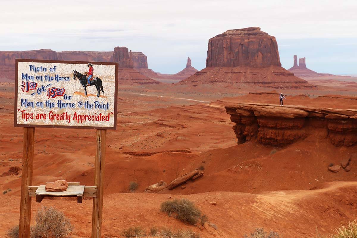 Man on the Horse photo sign at John Ford Point in Monument Valley