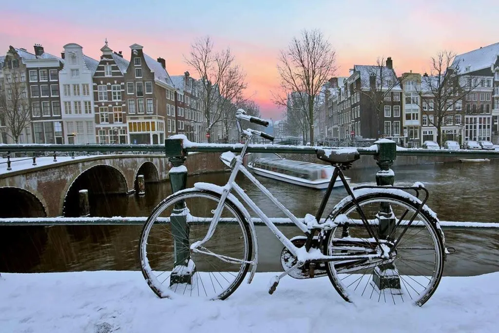 Snow in Amsterdam in winter