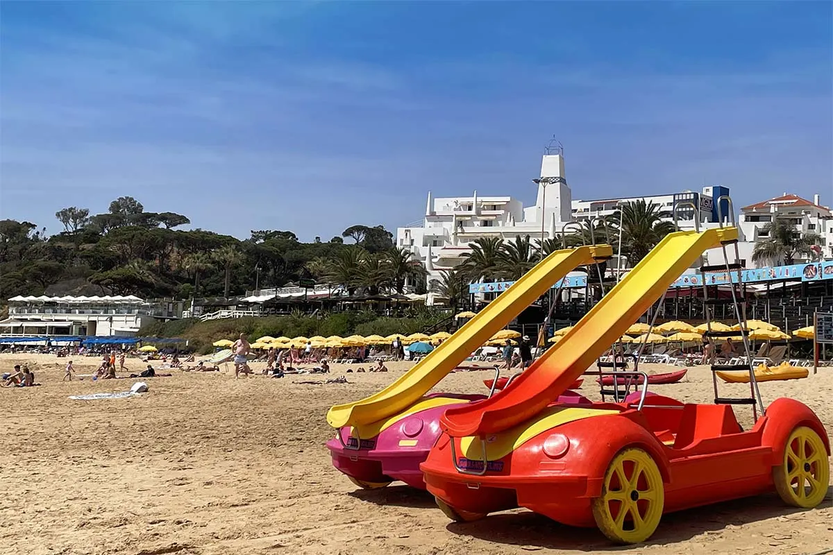 Water slides for rent at Praia da Oura beach in Albufeira