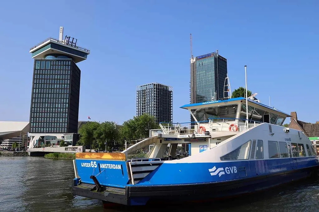 A'DAM Tower and passenger ferry from Amsterdam Centraal Station