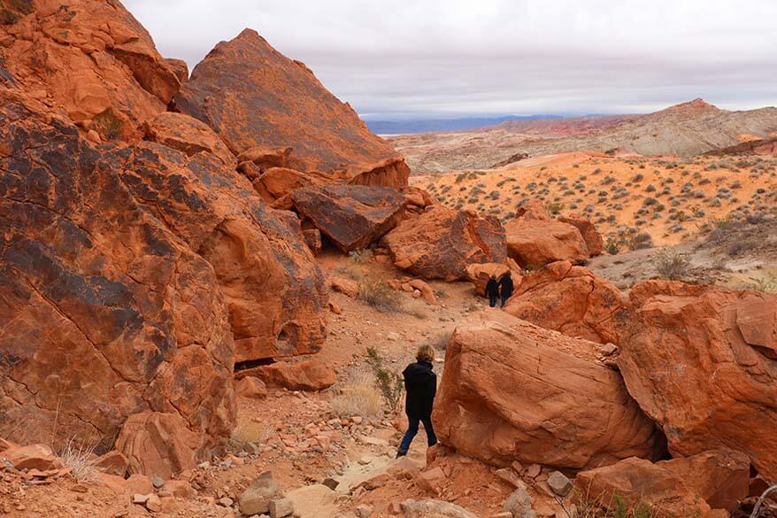 Kids hiking at the Valley of Fire State Park near Las Vegas