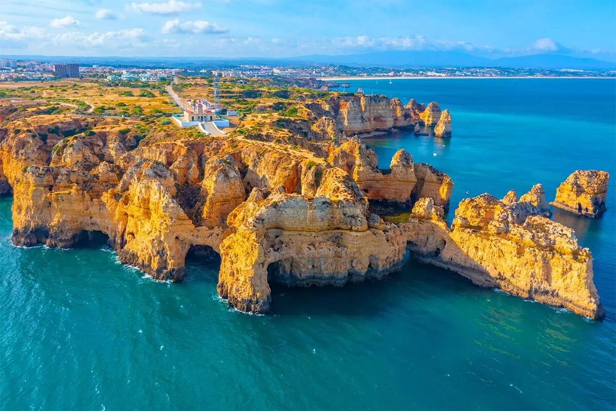 Ponta da Piedade in Lagos Portugal - aerial view