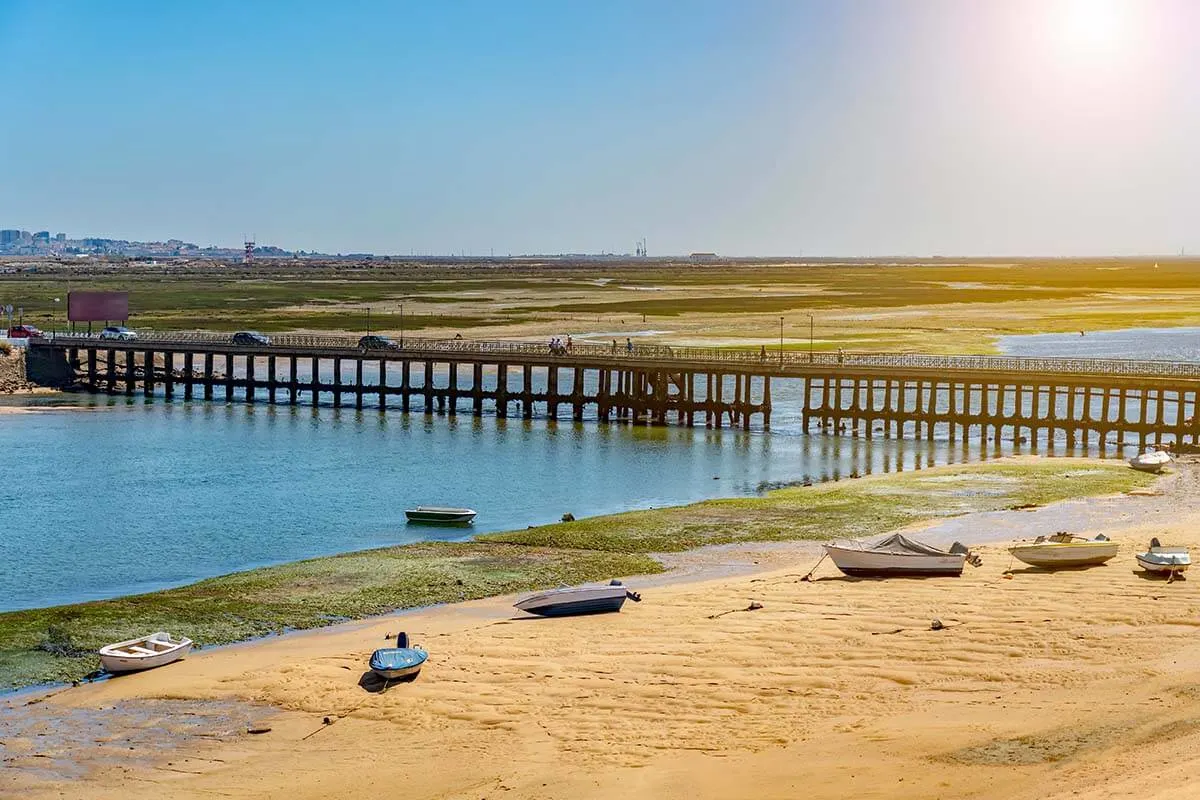 Faro Beach and bridge to the mainland