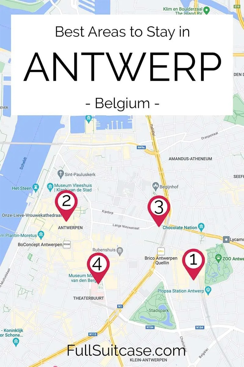 Map of the best areas to stay in Antwerp (Antwerpen, Belgium)