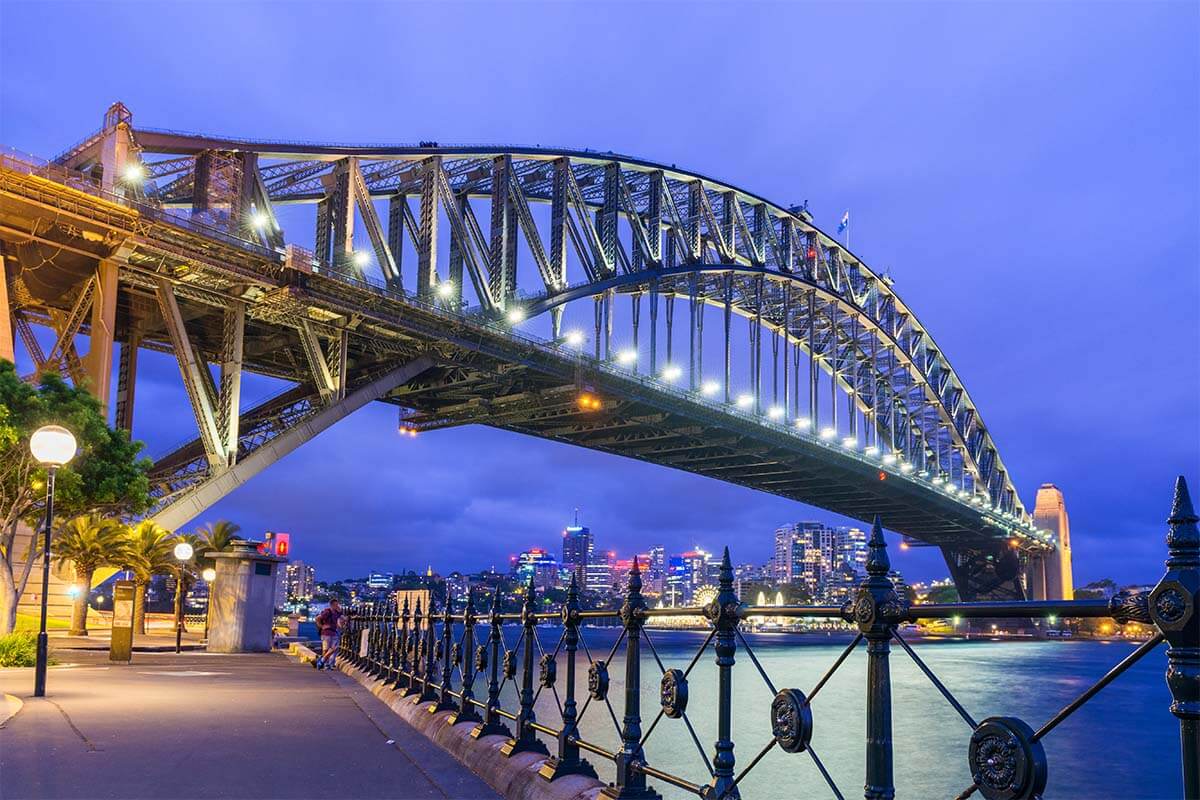 Sydney Harbour Bridge evening view from The Rocks