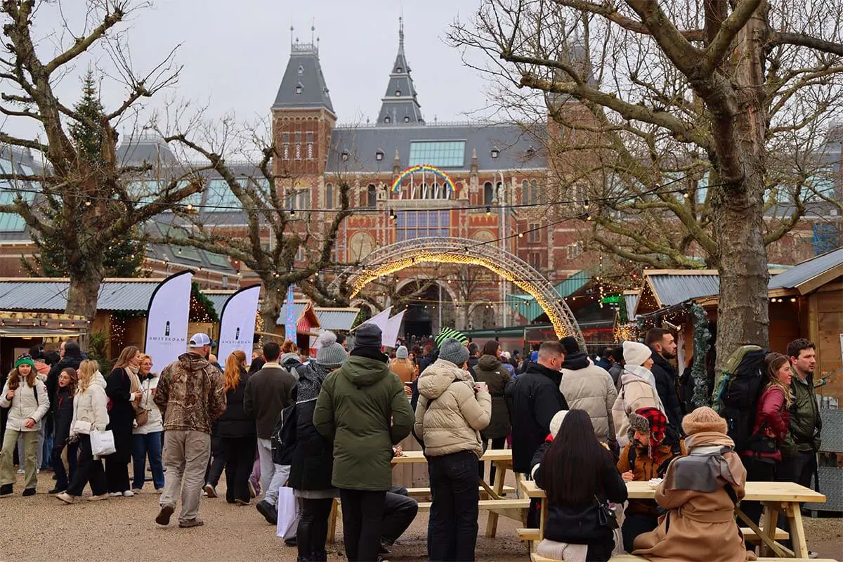 People wearing winter clothes at Amsterdam Christmas Market